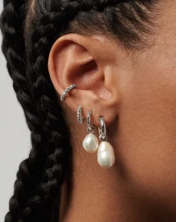 Baroque Pearl Drop Tunnel Mini Hoop Earrings