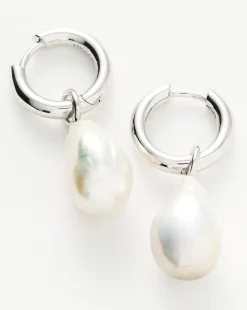 Baroque Pearl Drop Tunnel Mini Hoop Earrings