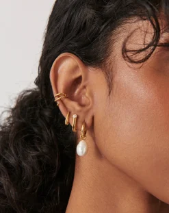 Baroque Pearl Drop Tunnel Mini Hoop Earrings