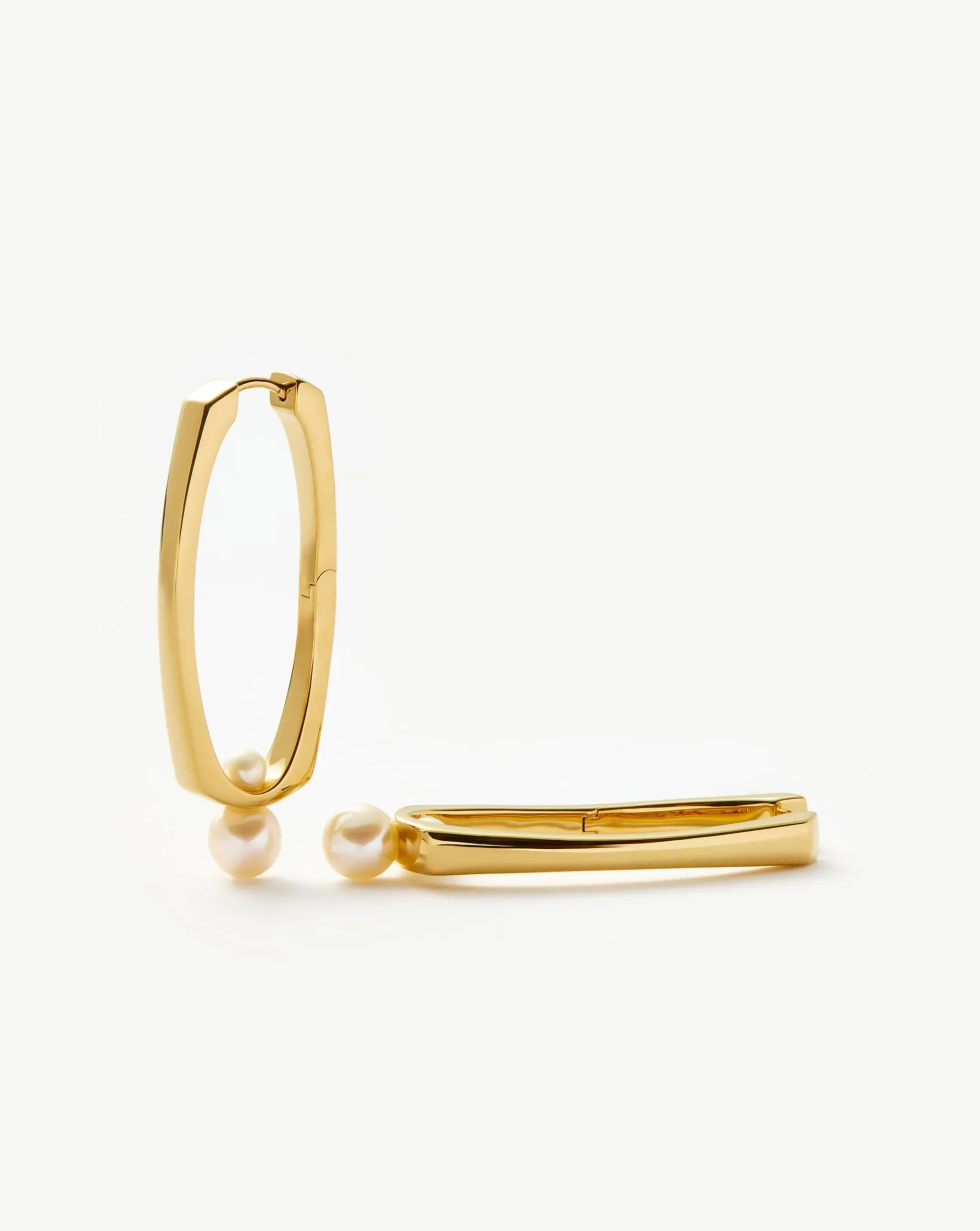 Button Pearl Ovate Hoop Earrings