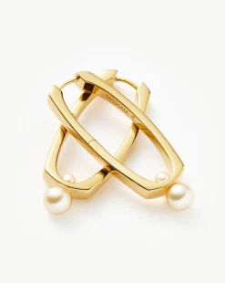 Button Pearl Ovate Hoop Earrings