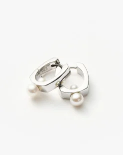 Button Pearl Square Hoop Earrings