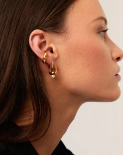 Button Pearl Square Small Hoop Earrings