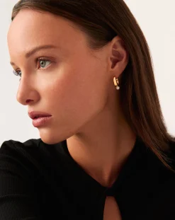 Button Pearl Square Small Hoop Earrings