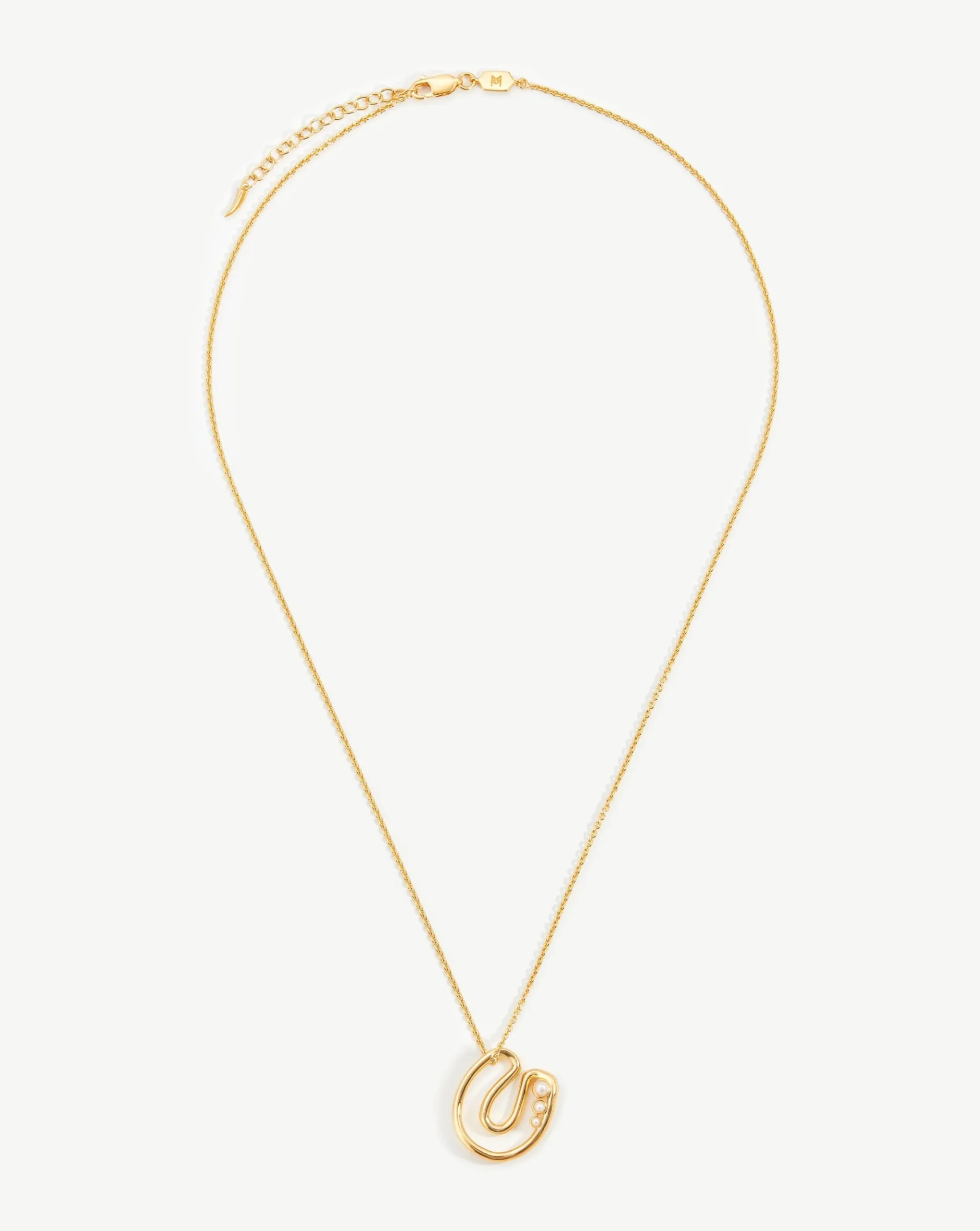 Chubby Pearl Initial Pendant Necklace - Initial U