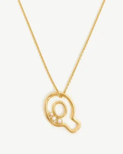 Chubby Pearl Initial Pendant Necklace  - Initial Q