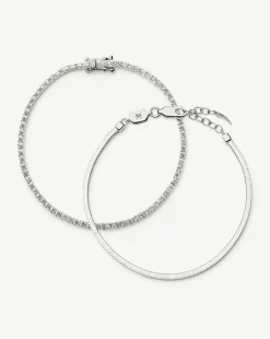 Classic Tennis & Snake Chain Bracelet Set