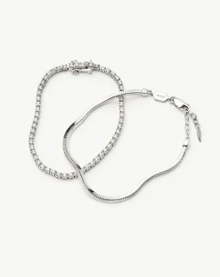 Classic Tennis & Snake Chain Bracelet Set
