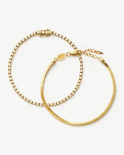 Classic Tennis & Snake Chain Bracelet Set