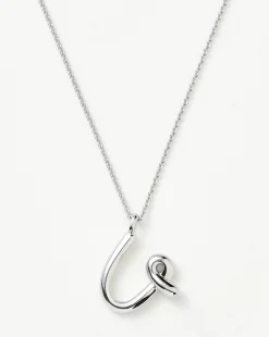 Curly Molten Initial Pendant Necklace - Initial U