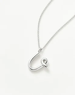 Curly Molten Initial Pendant Necklace - Initial U