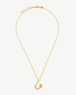 Curly Molten Initial Pendant Necklace - Initial U