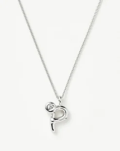 Curly Molten Initial Pendant Necklace - Initial P