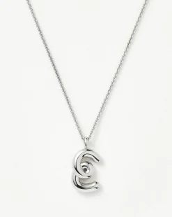 Curly Molten Initial Pendant Necklace - Initial E