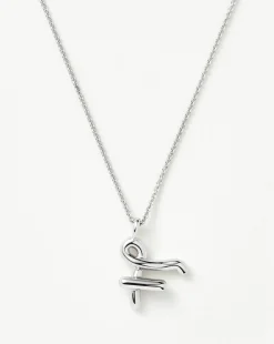 Curly Molten Initial Pendant Necklace - Initial F