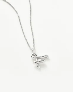 Curly Molten Initial Pendant Necklace - Initial F