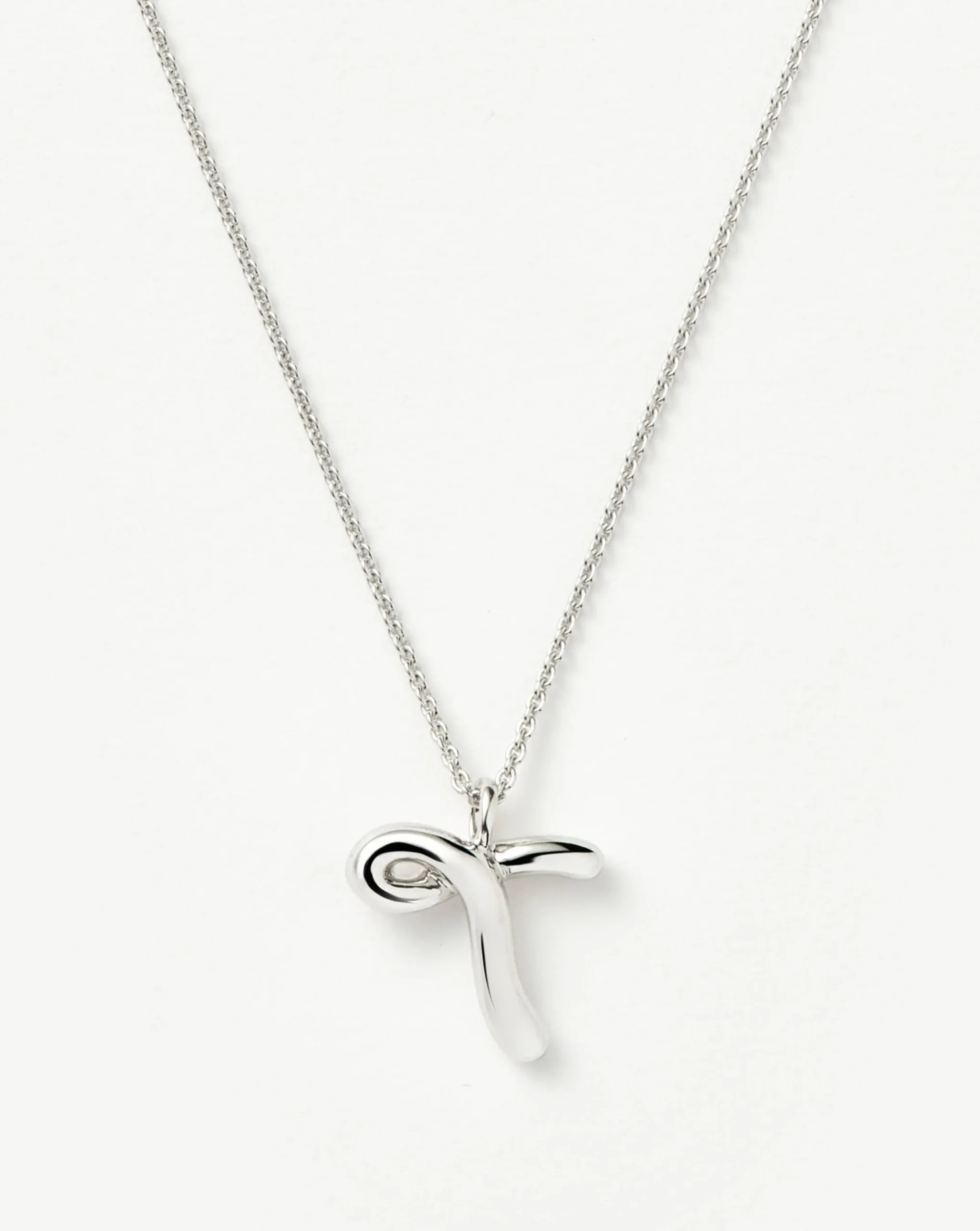 Curly Molten Initial Pendant Necklace - Initial T