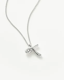 Curly Molten Initial Pendant Necklace - Initial T