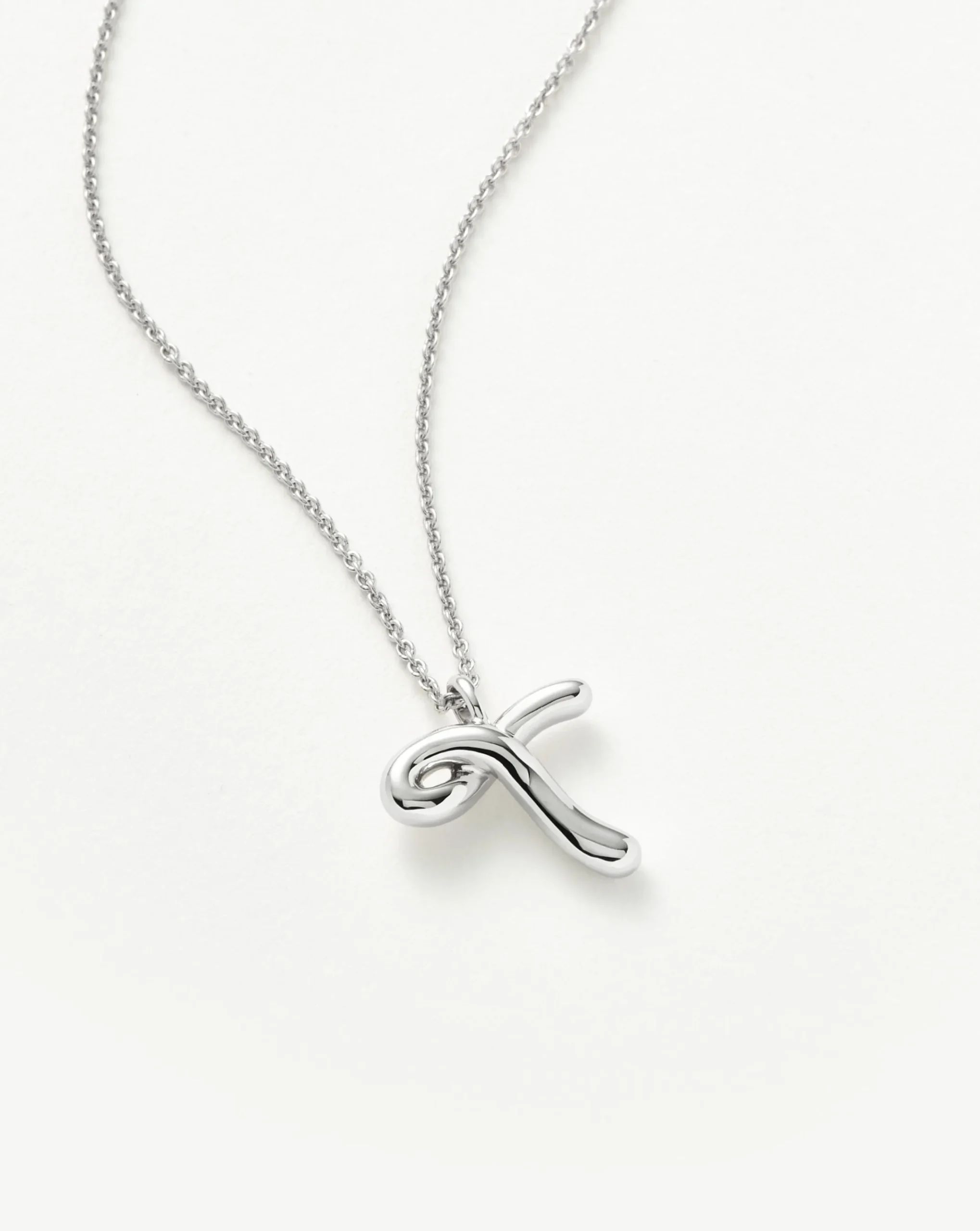 Curly Molten Initial Pendant Necklace - Initial T