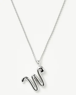 Curly Molten Initial Pendant Necklace - Initial W