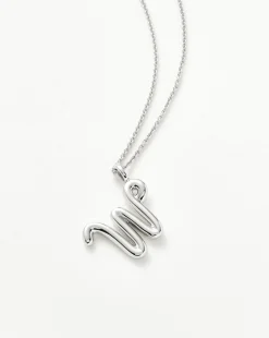 Curly Molten Initial Pendant Necklace - Initial W