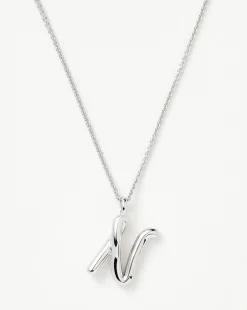 Curly Molten Initial Pendant Necklace - Initial N