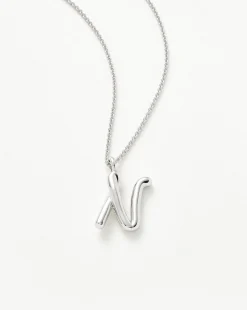 Curly Molten Initial Pendant Necklace - Initial N