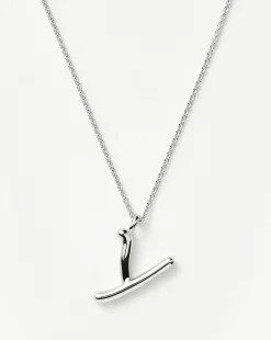 Curly Molten Initial Pendant Necklace - Initial Y