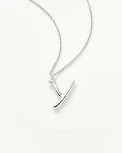 Curly Molten Initial Pendant Necklace - Initial Y