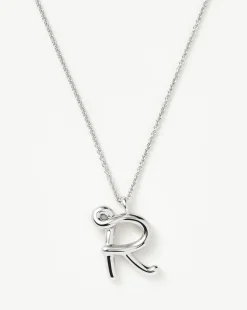 Curly Molten Initial Pendant Necklace - Initial R