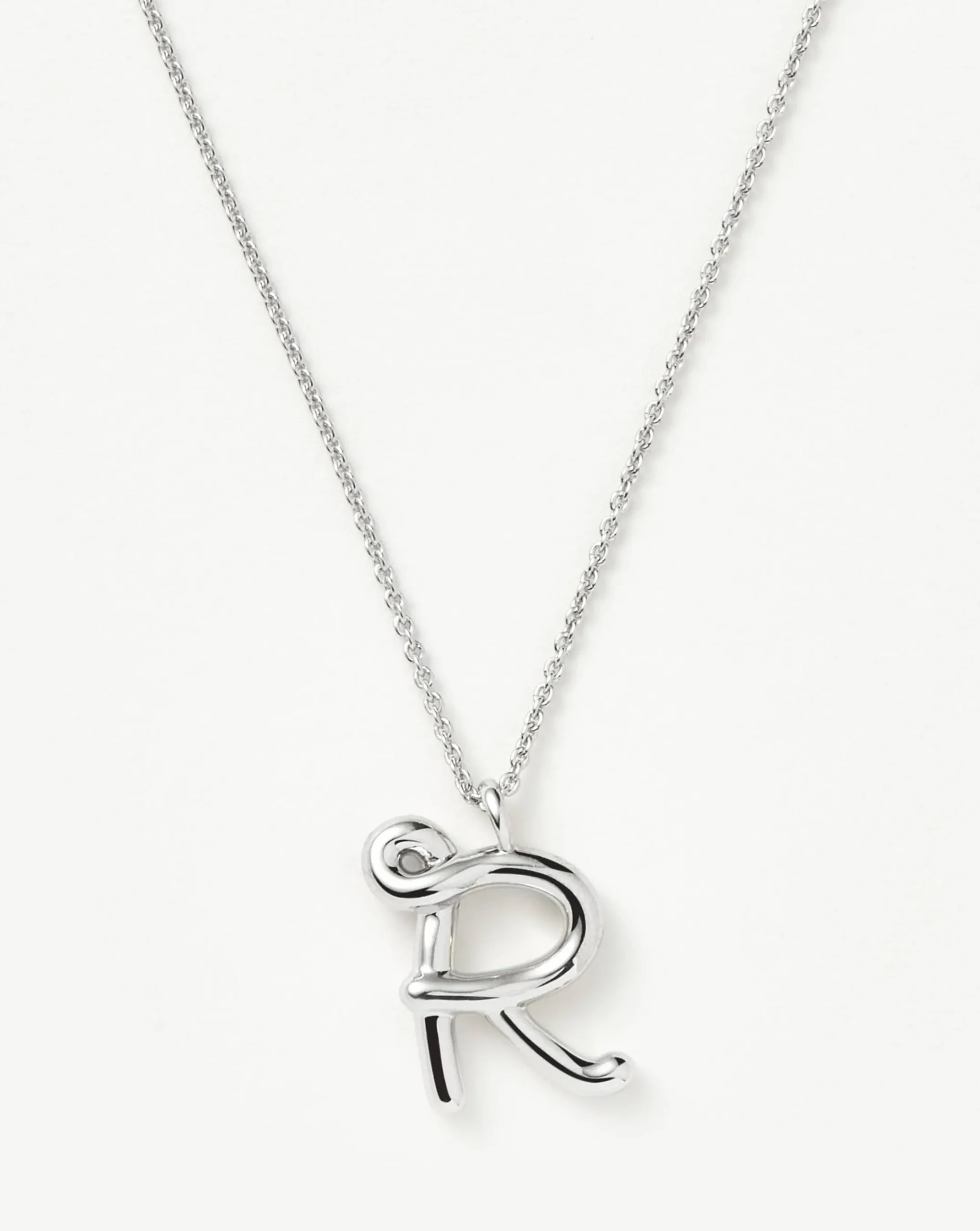 Curly Molten Initial Pendant Necklace - Initial R