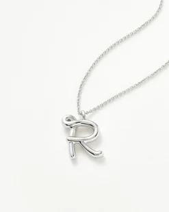 Curly Molten Initial Pendant Necklace - Initial R