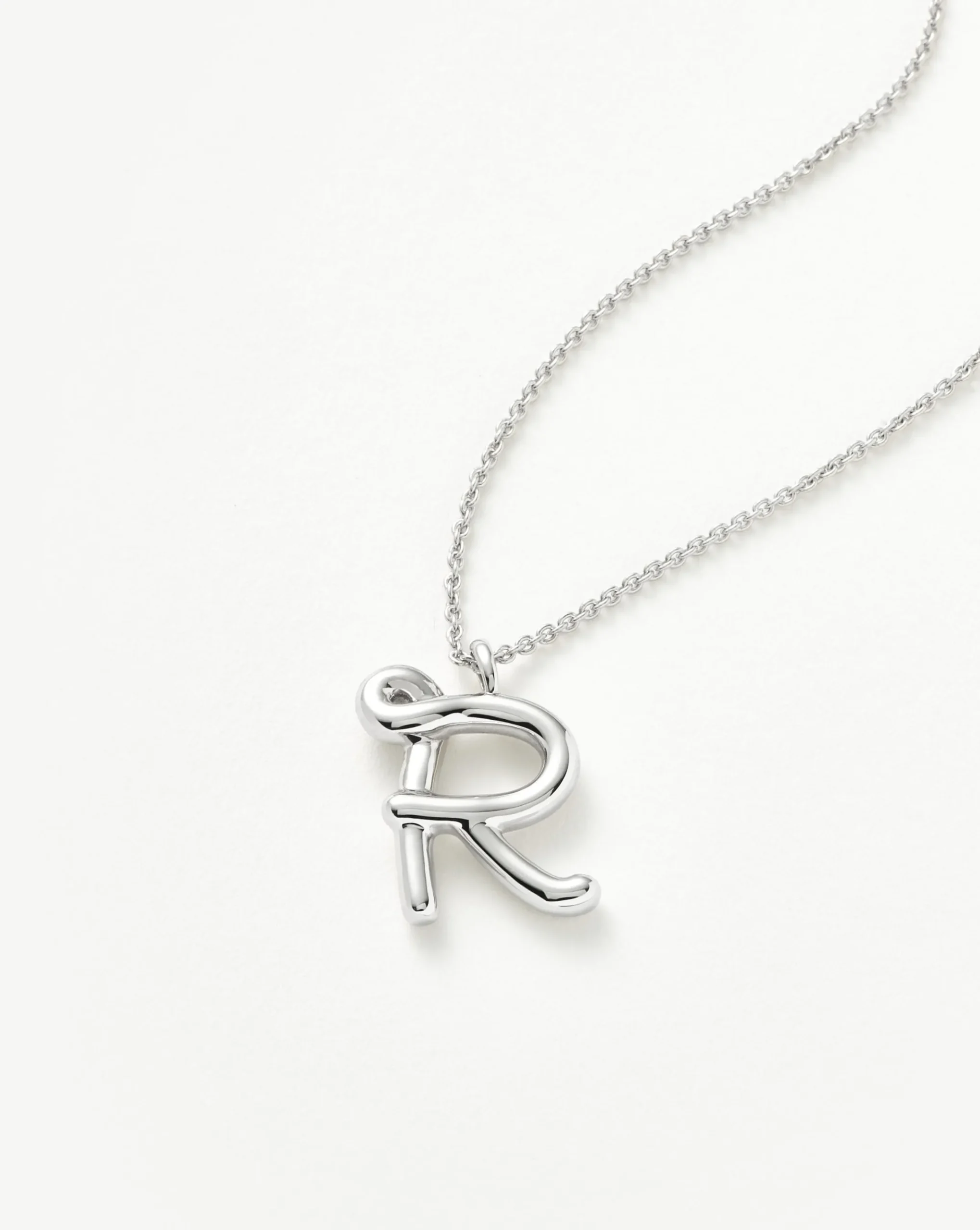 Curly Molten Initial Pendant Necklace - Initial R