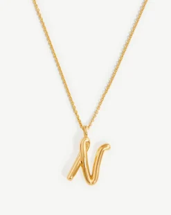 Curly Molten Initial Pendant Necklace - Initial N