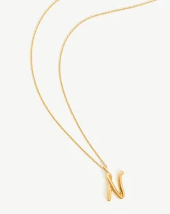 Curly Molten Initial Pendant Necklace - Initial N