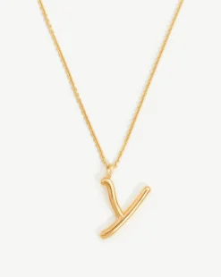 Curly Molten Initial Pendant Necklace - Initial Y