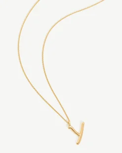 Curly Molten Initial Pendant Necklace - Initial Y