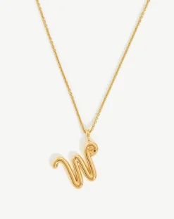 Curly Molten Initial Pendant Necklace - Initial W