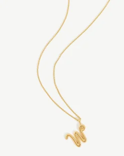 Curly Molten Initial Pendant Necklace - Initial W