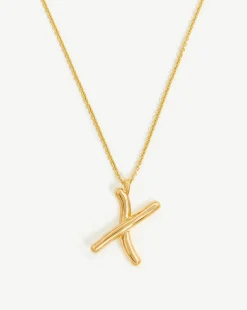 Curly Molten Initial Pendant Necklace - Initial X