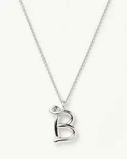 Curly Molten Initial Pendant Necklace - Initial B