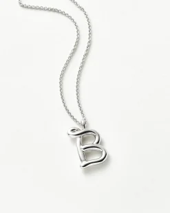 Curly Molten Initial Pendant Necklace - Initial B
