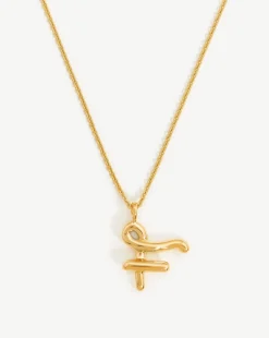 Curly Molten Initial Pendant Necklace - Initial F