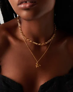 Curly Molten Initial Pendant Necklace - Initial F
