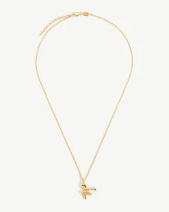 Curly Molten Initial Pendant Necklace - Initial F