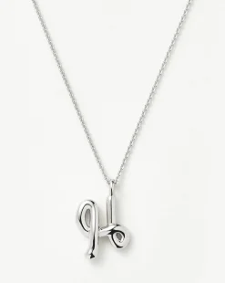 Curly Molten Initial Pendant Necklace - Initial H