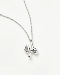 Curly Molten Initial Pendant Necklace - Initial H