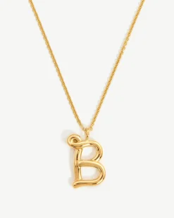 Curly Molten Initial Pendant Necklace - Initial B