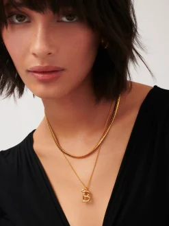 Curly Molten Initial Pendant Necklace - Initial B