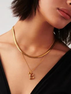 Curly Molten Initial Pendant Necklace - Initial B